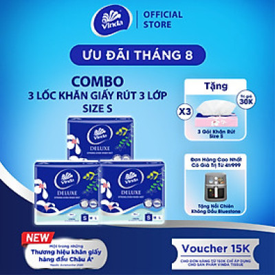 [MUA 3 LỐC SIZE S TẶNG 3 GÓI SIZE S ] Khăn giấy rút cao cấp Vinda Deluxe 3 lớp 50 tờ size S (4 Gói)