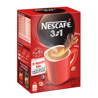 Cà phê hoà tan NESCAFÉ 3IN1 VỊ NGUYÊN BẢN - công thức cải tiến (hộp 20 gói x 16g )