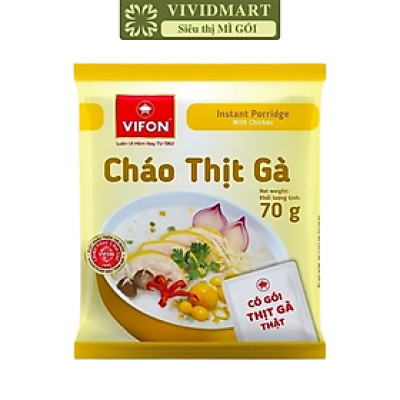 VIFON - Cháo Vifon 70g hương vị Thịt gà (có gói thịt gà thật), Vifon cháo gà Vifon, Cháo ăn liền Vifon (70g/gói)