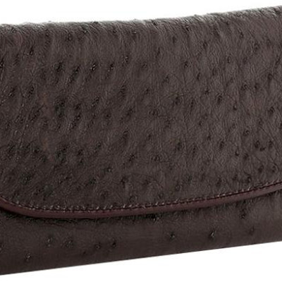 Ví Nữ Da Đà Điểu 3 Gấp Huy Hoàng HT3406 (19 x 10.5 cm) - Nâu Đất