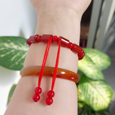 Vòng tay đá thạch anh đỏ đốt trúc phong thủy 8mm cho Nữ làm trang sức