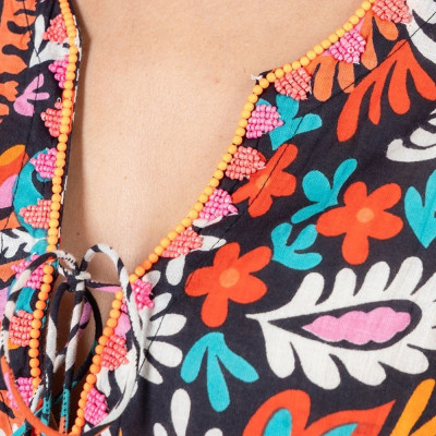 Đầm Xẻ Tà Kết Cườm Cotton Isla Bonita