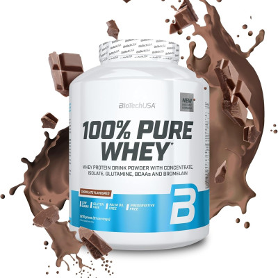 Sữa Bột BioTechUSA 100% Pure Whey 2.27KG (81 Lần Dùng),Hỗ trợ Phục Hồi và Phát triển Cơ Bắp, Bổ Sung 22G Protein, BCAA và Glutamine