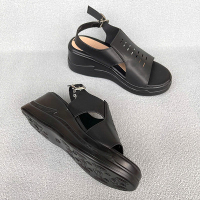 Giày Xăng đan nữ 7cm thời trang đế bằng pu siêu nhẹ màu đen Trường Hải XD145